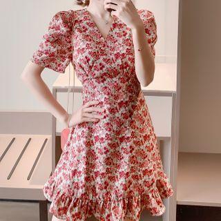 Ruffle Hem Floral Chiffon Mini Dress