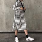 Long-sleeve Striped Midi T-shirt Dress Stripe - Black & White - One Size