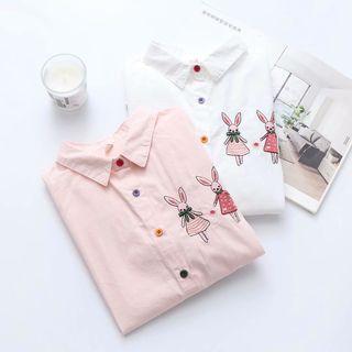 Long-sleeve Embroidered Rabbit Shirt