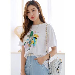 Letter-embroidered Sequined Cotton T-shirt