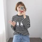 Embroidered Striped Long Sleeve T-shirt