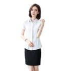 Short-sleeve Contrast Trim Shirt / Dress Pants / Skirt / Set