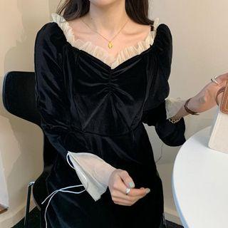 Sweetheart Neckline A-line Midi Velvet Dress Black - One Size