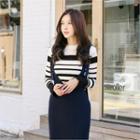Striped Slim-fit Ribbed Knit Top