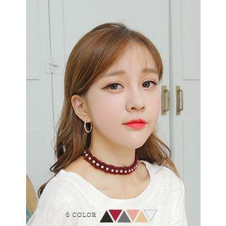 Faux-pearl Trim Knit Choker