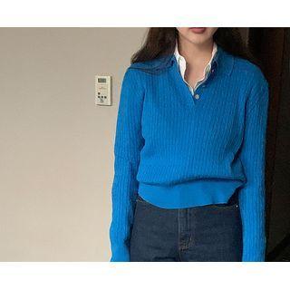 Plain Cable-knit Polo Shirt