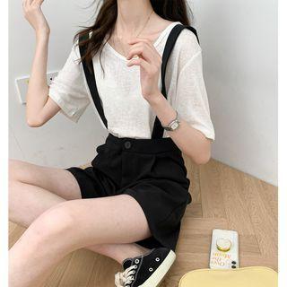 Plain Oversized Top / High-waist Plain Wide Leg Shorts