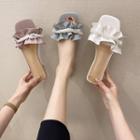 Faux Pearl Ruffled Block Heel Slide Sandals