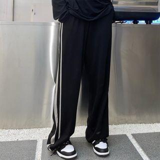Elastic-waist Straight Leg Contrast Trim Pants