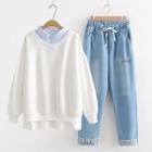 Mock Two-piece Pullover / Drawstring Straight-cut Jeans / Set