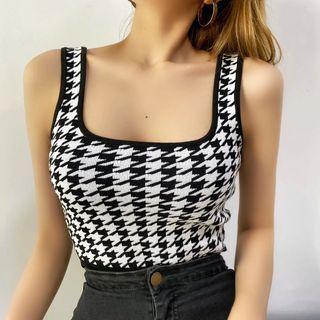 Houndstooth Sleeveless Knit Top
