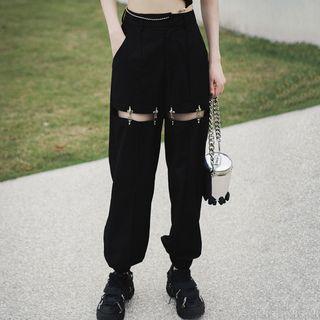 Plain Cutout Gathered Cuff Pants