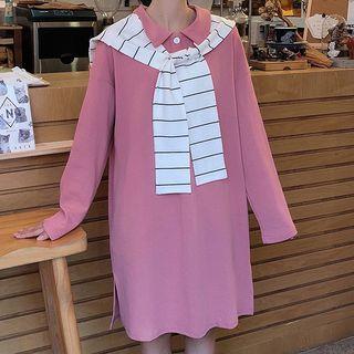 Long-sleeve Polo Dress / Striped Scarf