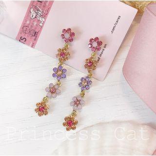 Dangle Rhinestone Earring 1 Pair - Flowers - Multicolor - One Size