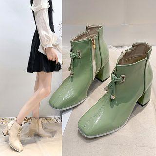 Rhinestone Bow Block-heel Short Boots