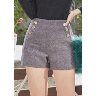 Metal-button Wool Blend Shorts