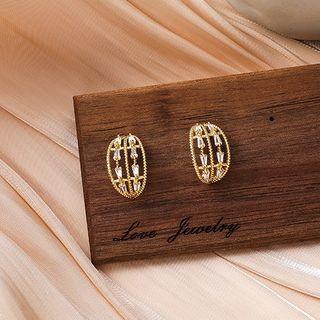 Rhinestone Geometry Drop Earring 1 Pr - Gold - One Size