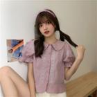 Puff-sleeve Doll Collar Perforated Blouse
