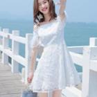Cold-shoulder Short-sleeve Mini A-line Fringed Dress