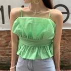 Sleeveless Pleated Check Top Green - One Size