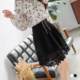 Floral Crochet Flared Midi Skirt
