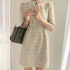 Short-sleeve Tweed Mini A-line Dress
