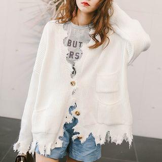 Plain Distressed Chunky Cardigan