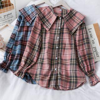 Sailor-collar Checker Loose Blouse