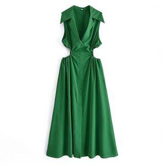 Sleeveless Cut-out Midi Collared Dress