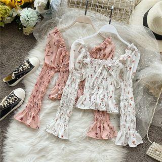 Lace-up Floral Long-sleeve Top
