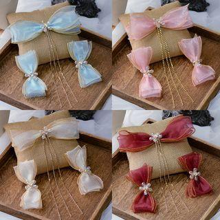 Set Of 3: Faux Pearl Bow Mesh Hair Clip