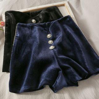 High-waist Slim-fit Velvet Shorts