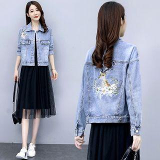 Deer Embroidered Denim Jacket