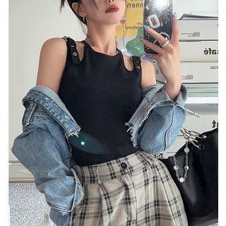 Sleeveless Buckle Slim-fit Tank Top