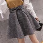 High-waist Drawstring Plaid A-line Skirt