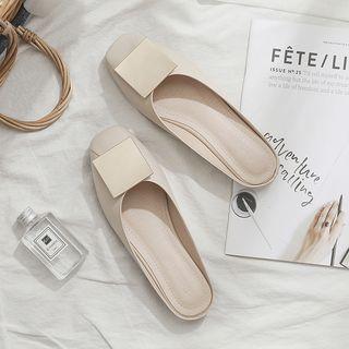 Faux Leather Square Accent Flat Mules