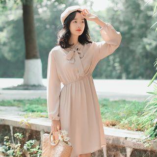 Bow Accent Long Sleeve Chiffon Dress