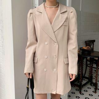 Plain Double-breasted Mini Blazer Dress