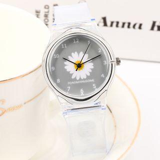 Daisy Print Watch With Clear Strap