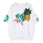 Embroidered Elbow-sleeve Loose-fit T-shirt