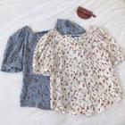 Floral Printed Single-breasted Chiffon Short-sleeve Blouse