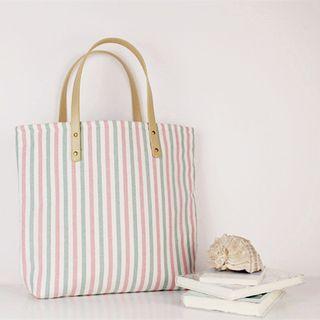 Pinstriped Canvas Tote Bag