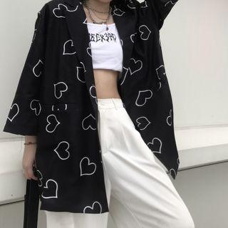 3/4-sleeve Heart Print Blazer