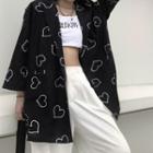 3/4-sleeve Heart Print Blazer