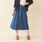 Midi Denim A-line Skirt Blue - One Size