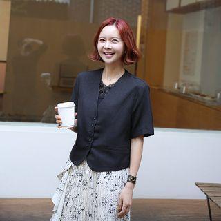 Collarless Linen Blend Cropped Jacket