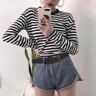 Pinstriped Long-sleeve T-shirt Stripes - Black & White - One Size