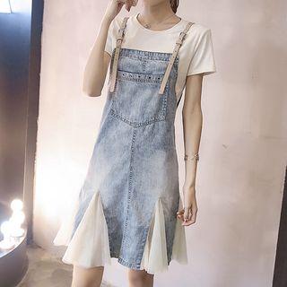 Set: Short-sleeve T-shirt + Denim Pinafore