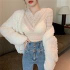 V Neck Lace Long-sleeve Top