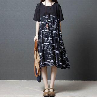 Short-sleeve Print Panel T-shirt Dress